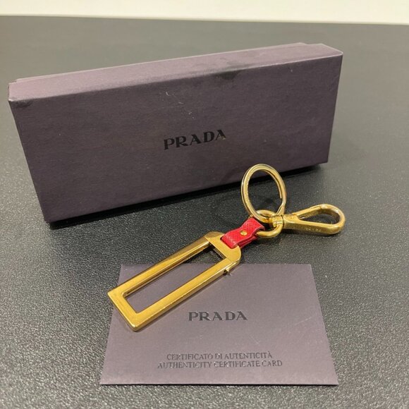 Prada Saffiano Leather Keyring Unisex Gold Plated Hardware (JB1404) - Picture 1 of 4